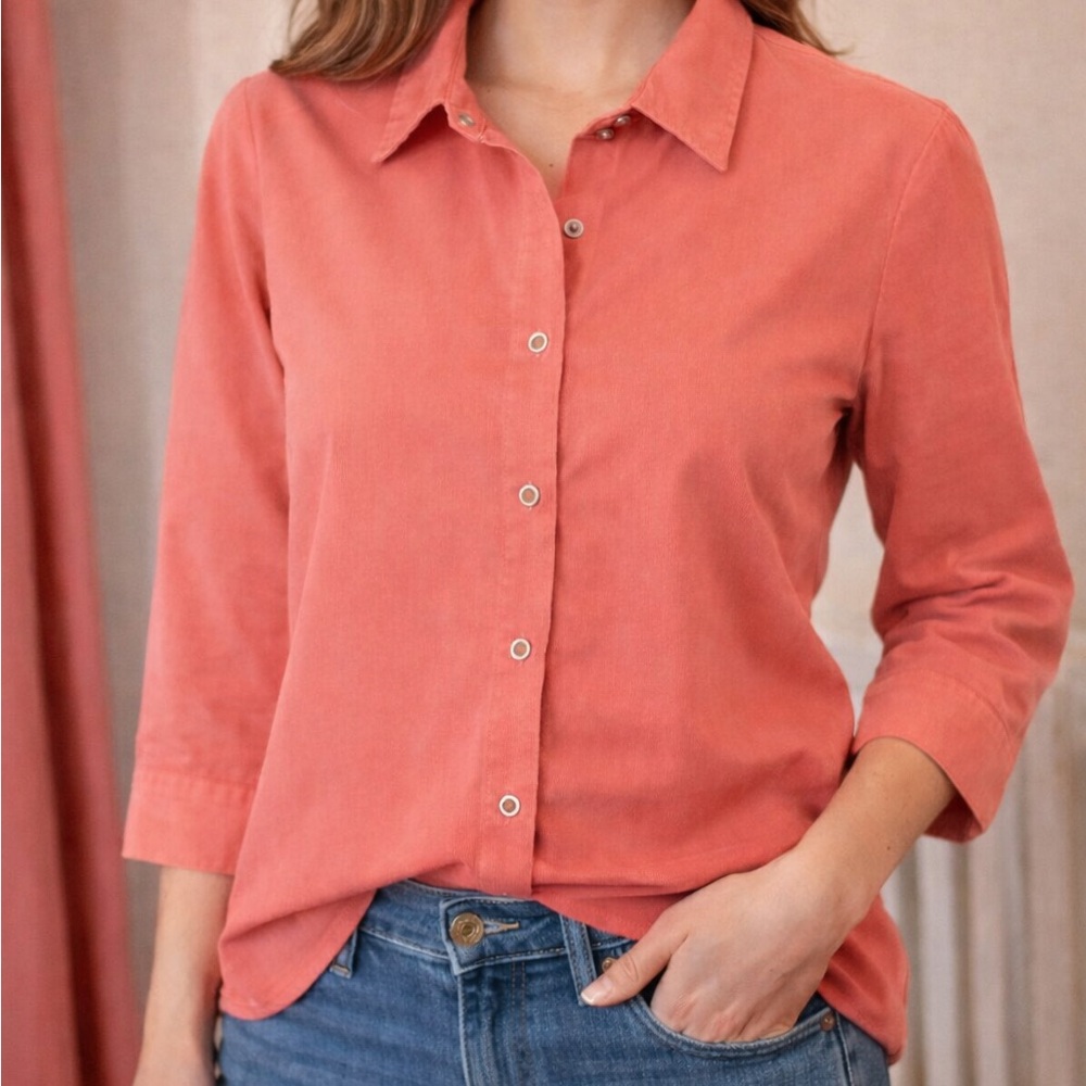 Banana Republic Coral Snap-Front Stretch Shirt | Women’s Large